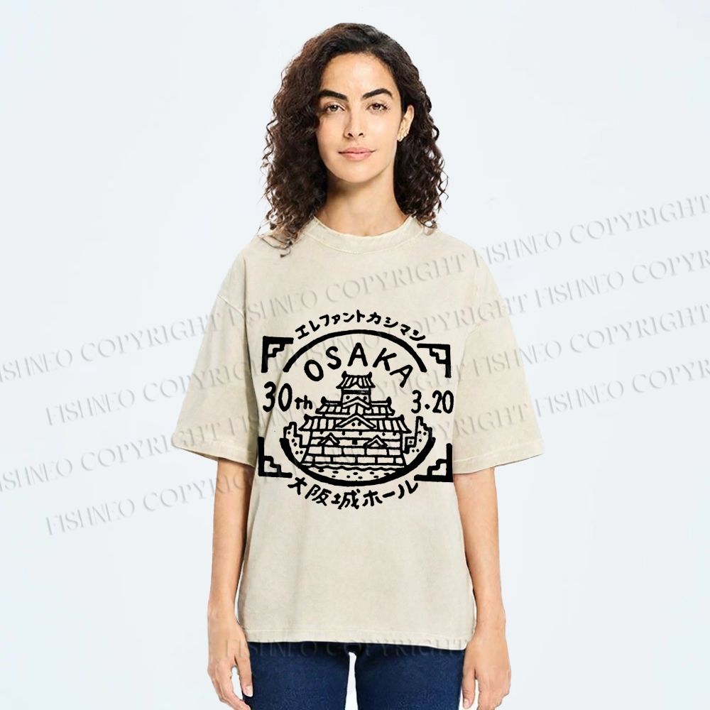 Unisex Japanese Osaka Graffiti Printed Washed Tee