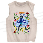Unisex Blue Moth Graffiti Printed Washed Tank Top