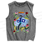 Unisex Blue Moth Graffiti Printed Washed Tank Top