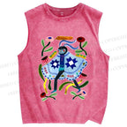 Unisex Blue Moth Graffiti Printed Washed Tank Top