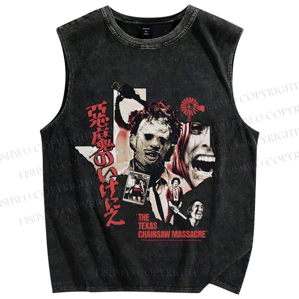 Unisex The Texas Chain Saw Massacre Japanese Poster Printed Washed Tank Top