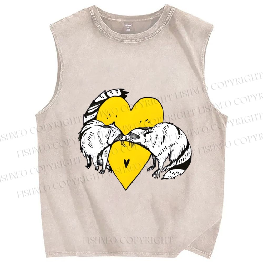 Unisex Opossum Raccoon Forbidden Love Printed Washed Tank Top