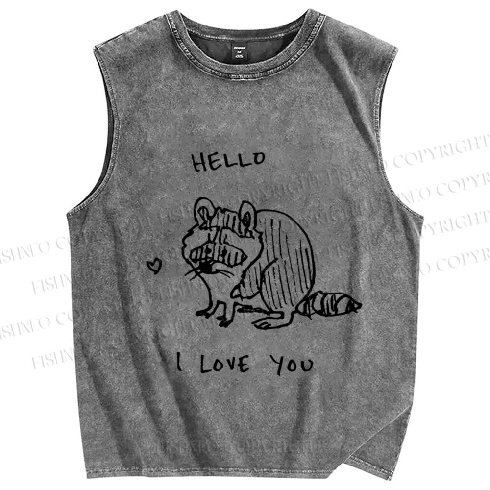 Unisex Raccoon Love you Printed Washed Tank Top
