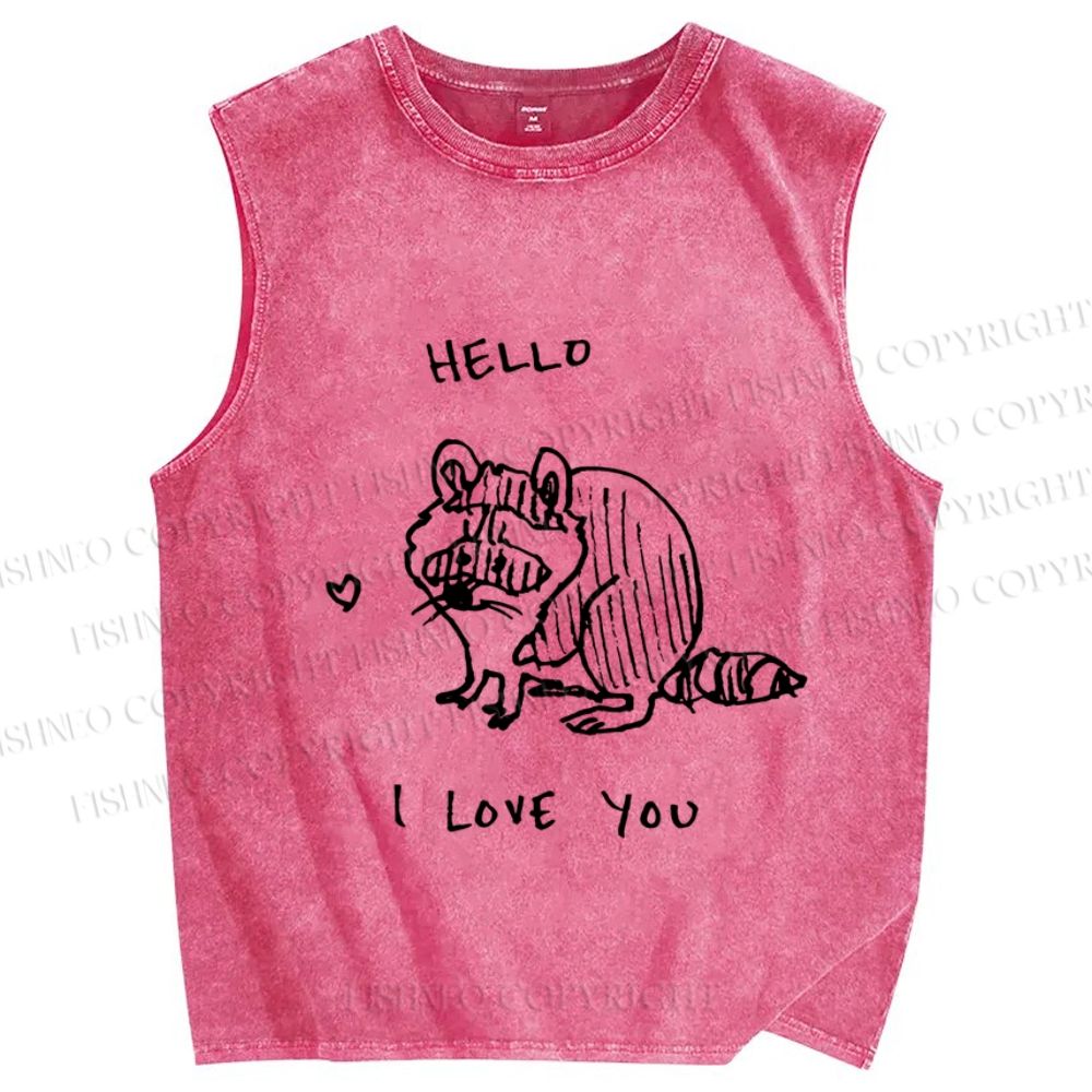 Unisex Raccoon Love you Printed Washed Tank Top