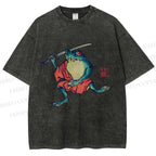 Unisex Samurai Frog Printed Washed Tee