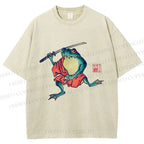 Unisex Samurai Frog Printed Washed Tee