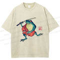 Unisex Samurai Frog Printed Washed Tee