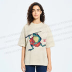 Unisex Samurai Frog Printed Washed Tee