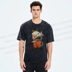 Unisex Japanese Frog Hugging Cat Printed Washed Tee