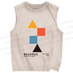 Unisex Bauhaus Colored Geometry Printed Washed Tank Top