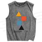 Unisex Bauhaus Colored Geometry Printed Washed Tank Top
