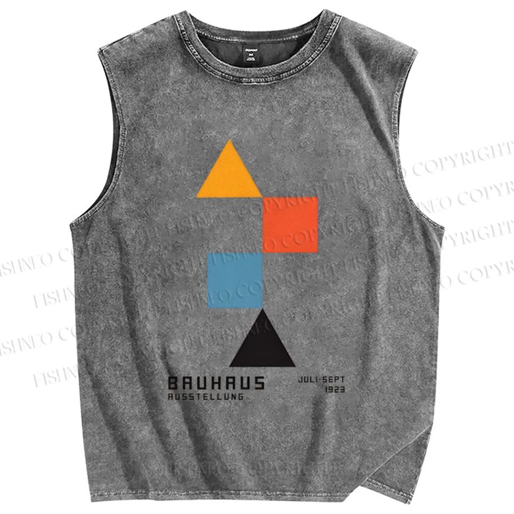 Unisex Bauhaus Colored Geometry Printed Washed Tank Top