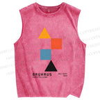Unisex Bauhaus Colored Geometry Printed Washed Tank Top