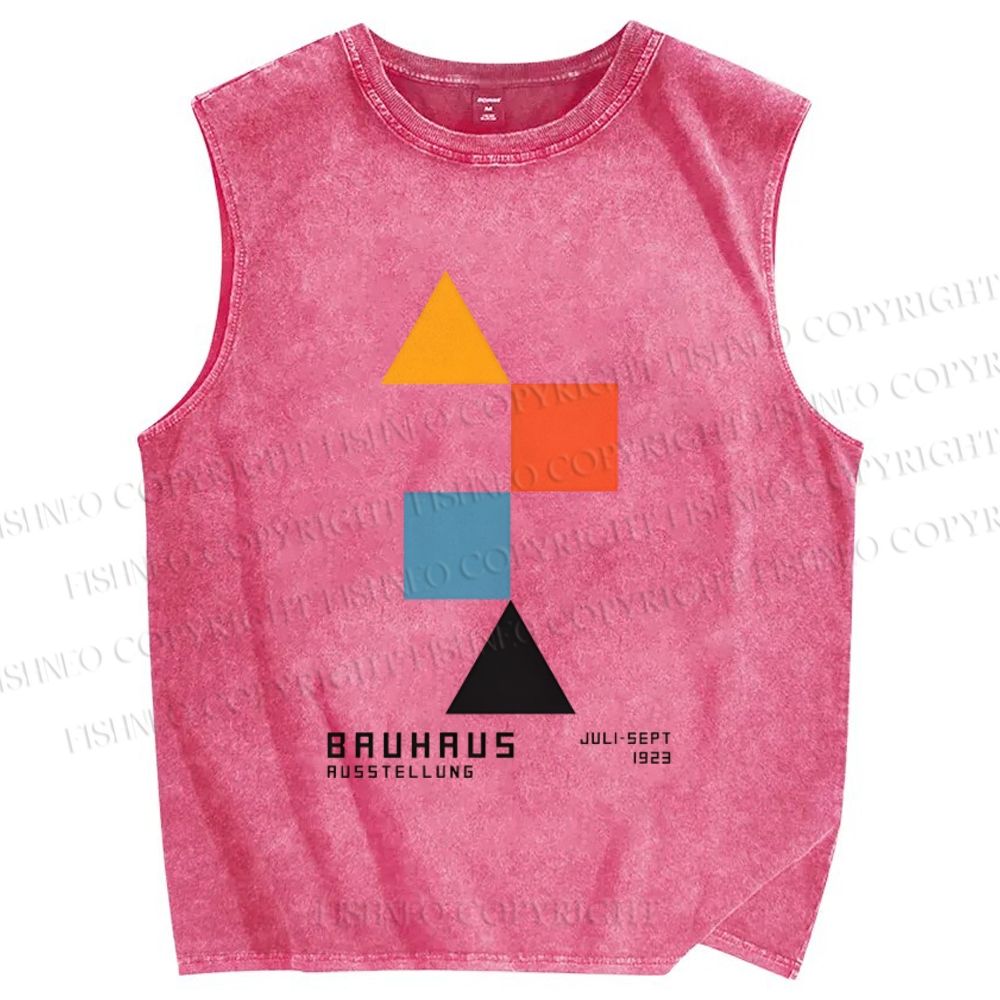 Unisex Bauhaus Colored Geometry Printed Washed Tank Top