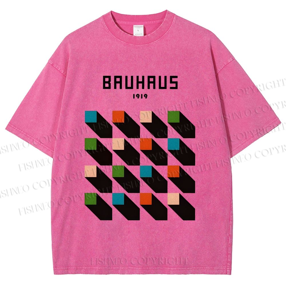 Unisex Bauhaus Geometric Colors Cubes Printed Washed Tee