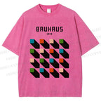 Unisex Bauhaus Geometric Colors Cubes Printed Washed Tee