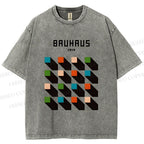 Unisex Bauhaus Geometric Colors Cubes Printed Washed Tee