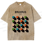 Unisex Bauhaus Geometric Colors Cubes Printed Washed Tee