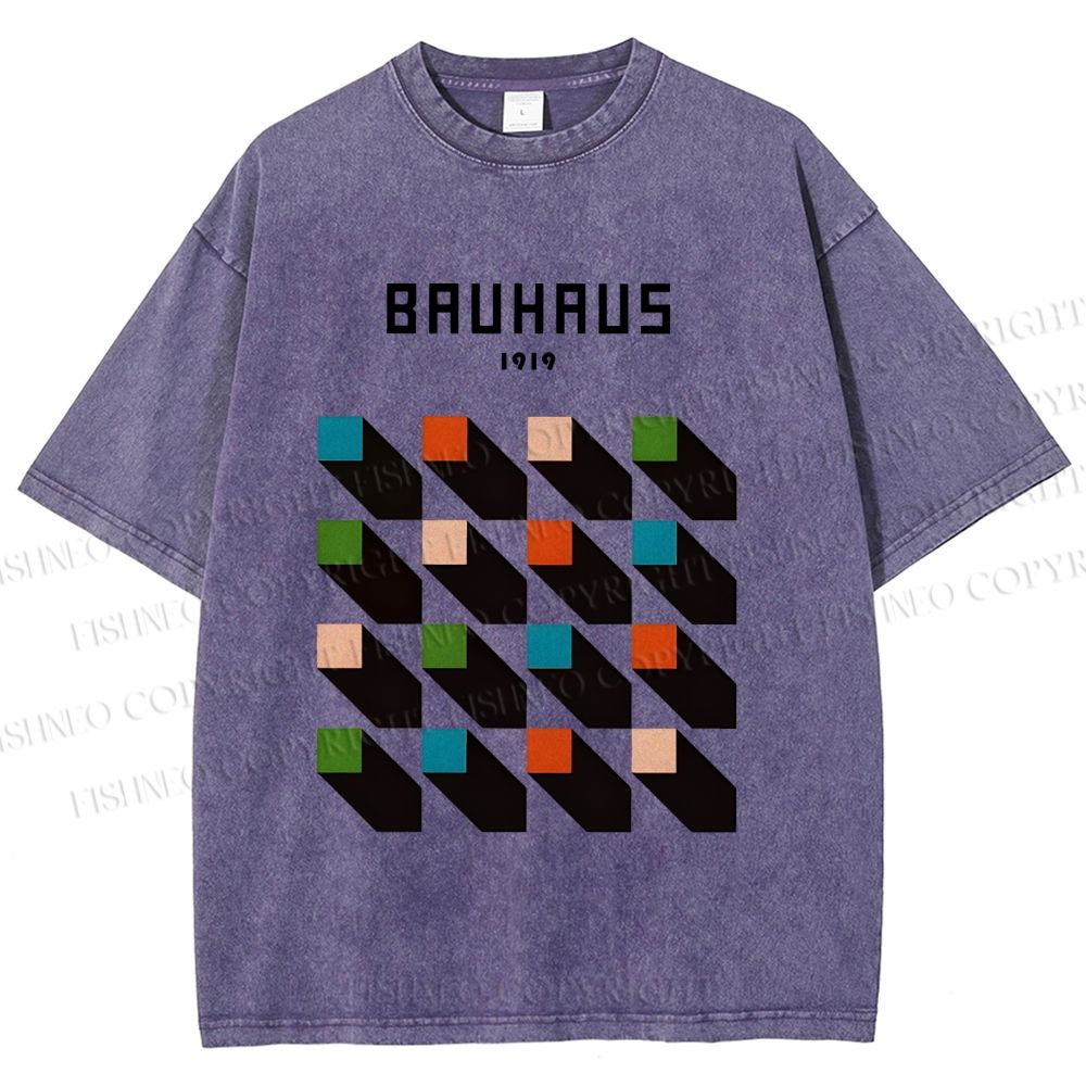 Unisex Bauhaus Geometric Colors Cubes Printed Washed Tee