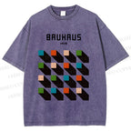 Unisex Bauhaus Geometric Colors Cubes Printed Washed Tee