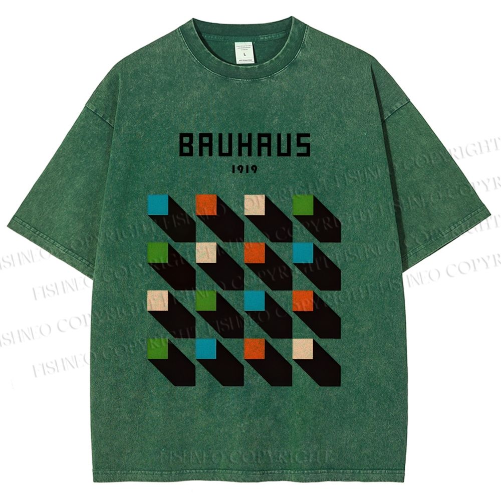 Unisex Bauhaus Geometric Colors Cubes Printed Washed Tee