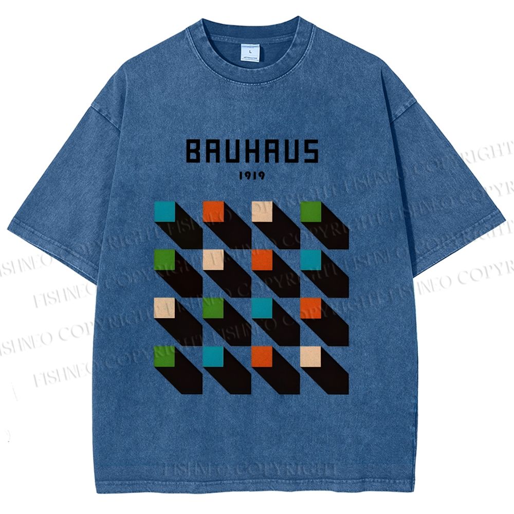 Unisex Bauhaus Geometric Colors Cubes Printed Washed Tee