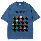 Unisex Bauhaus Geometric Colors Cubes Printed Washed Tee