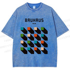 Unisex Bauhaus Geometric Colors Cubes Printed Washed Tee