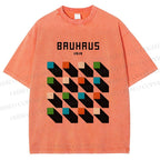 Unisex Bauhaus Geometric Colors Cubes Printed Washed Tee