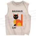 Unisex Bauhaus Geometric Cat Printed Washed Tank Top