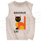 Unisex Bauhaus Geometric Cat Printed Washed Tank Top