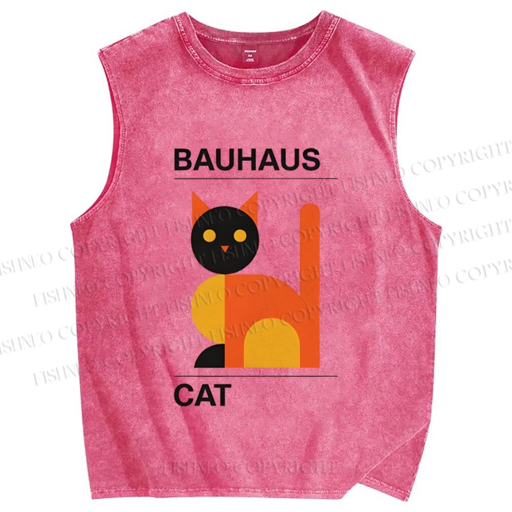 Unisex Bauhaus Geometric Cat Printed Washed Tank Top