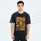 Unisex Japanese Sushi Cat Printed Washed Tee