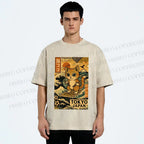 Unisex Japanese Sushi Cat Printed Washed Tee