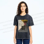 Unisex Japanese Vintage Cat Printed Washed Tee