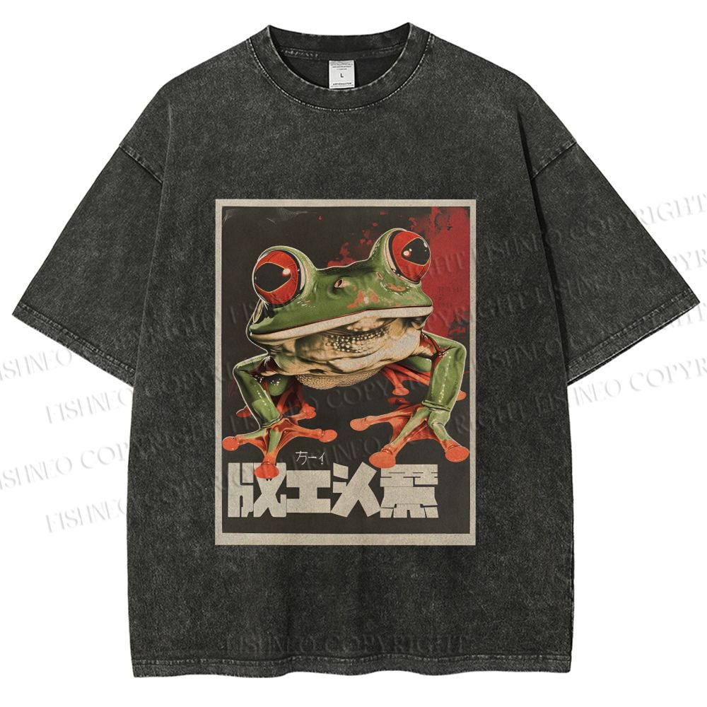 Unisex Vintage Frog Printed Washed Tee