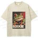 Unisex Vintage Frog Printed Washed Tee
