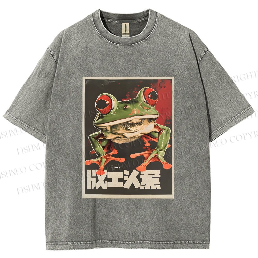Unisex Vintage Frog Printed Washed Tee