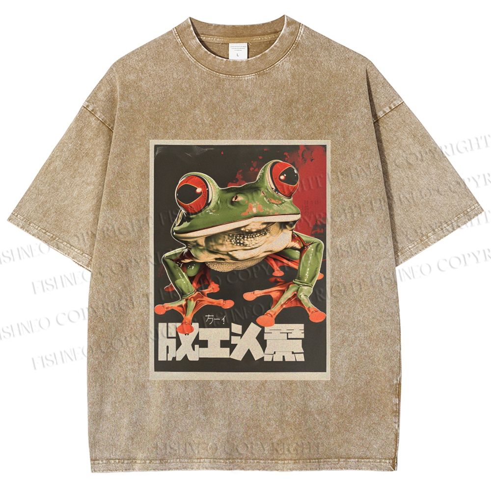 Unisex Vintage Frog Printed Washed Tee