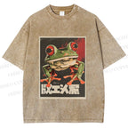 Unisex Vintage Frog Printed Washed Tee