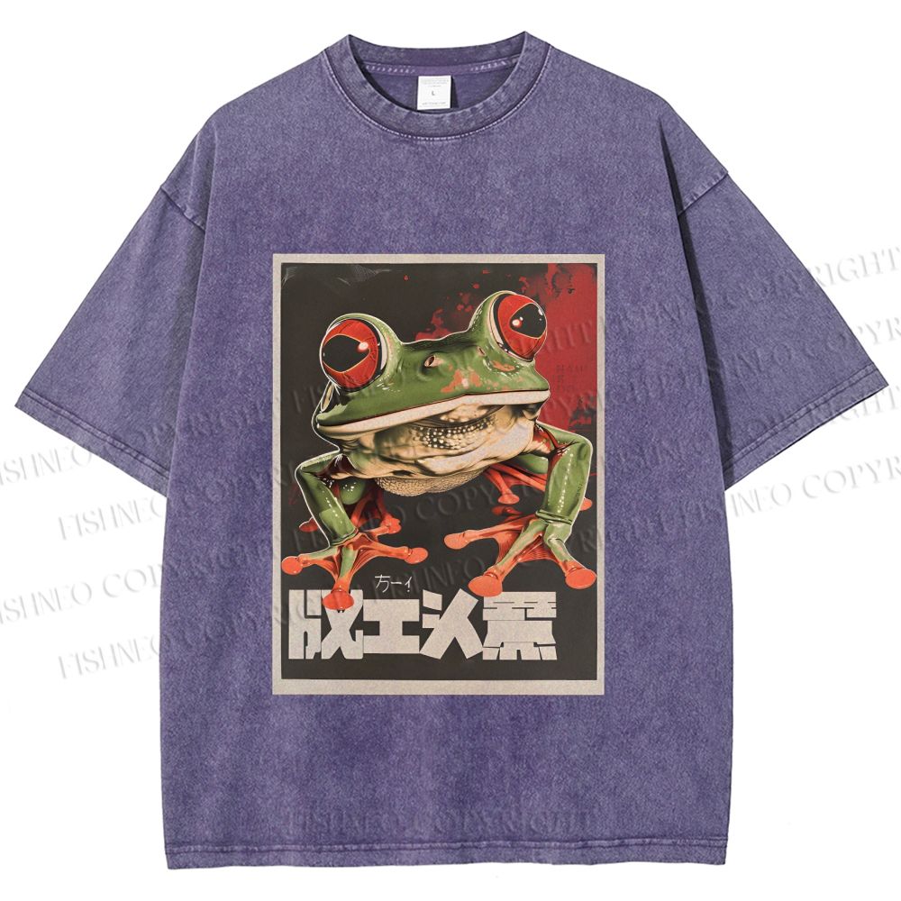 Unisex Vintage Frog Printed Washed Tee