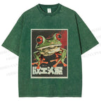 Unisex Vintage Frog Printed Washed Tee