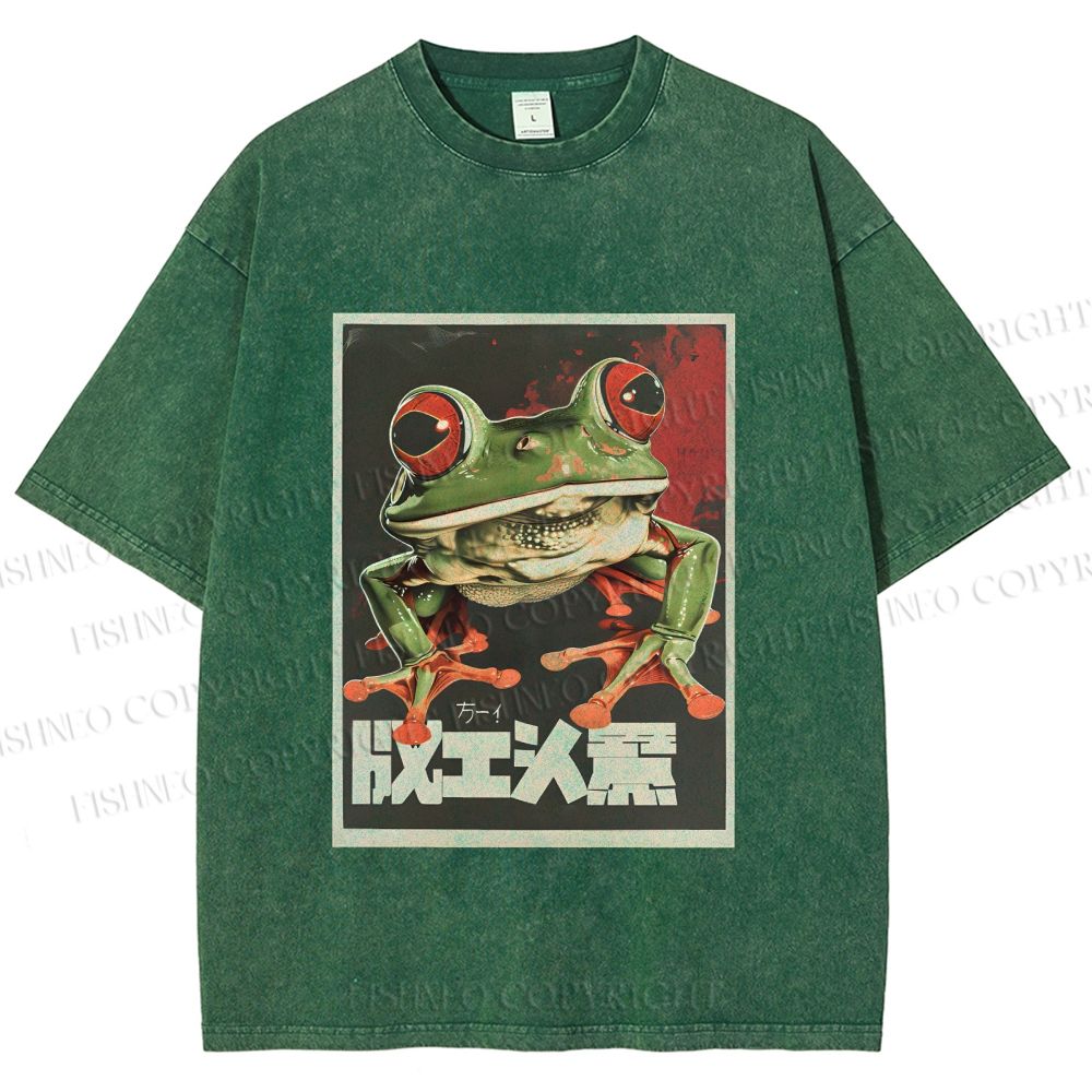 Unisex Vintage Frog Printed Washed Tee