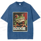 Unisex Vintage Frog Printed Washed Tee