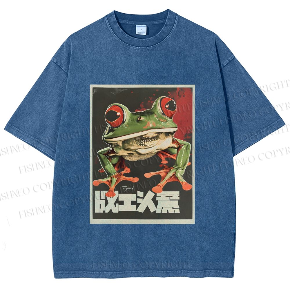 Unisex Vintage Frog Printed Washed Tee