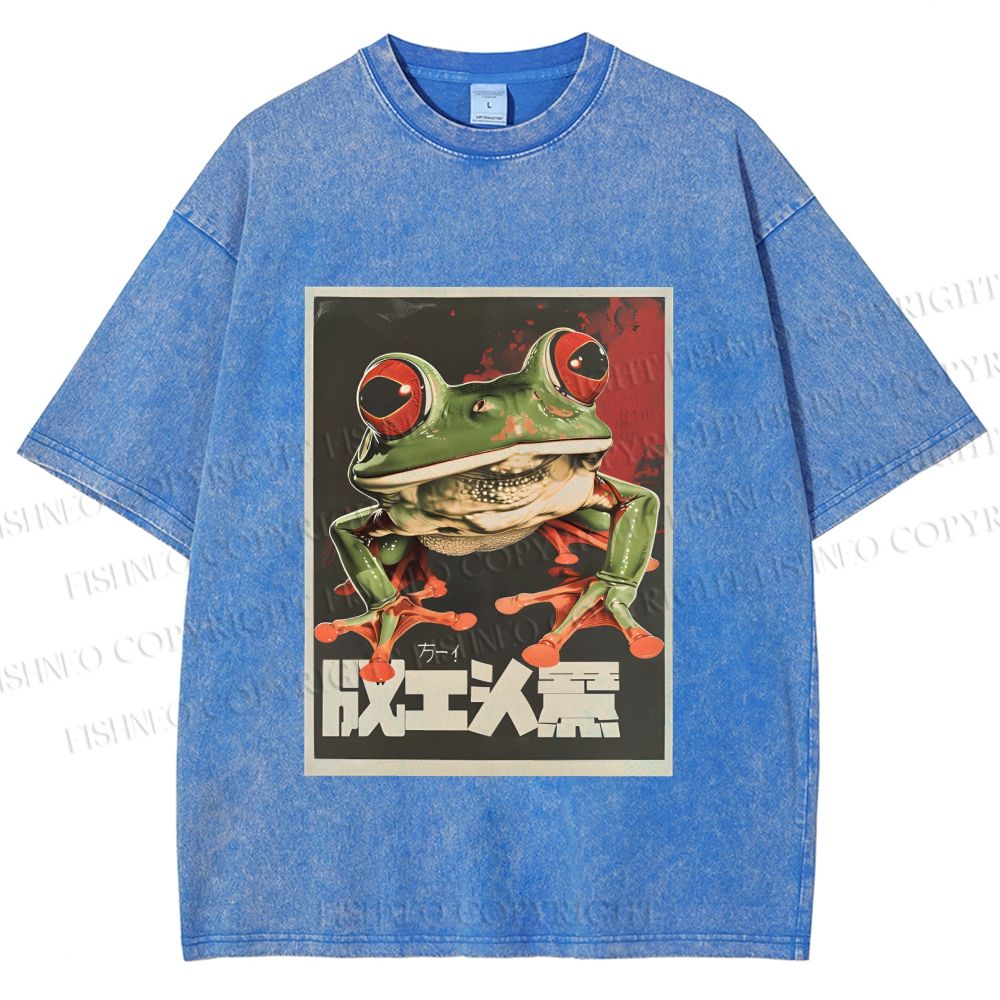 Unisex Vintage Frog Printed Washed Tee