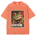 Unisex Vintage Frog Printed Washed Tee