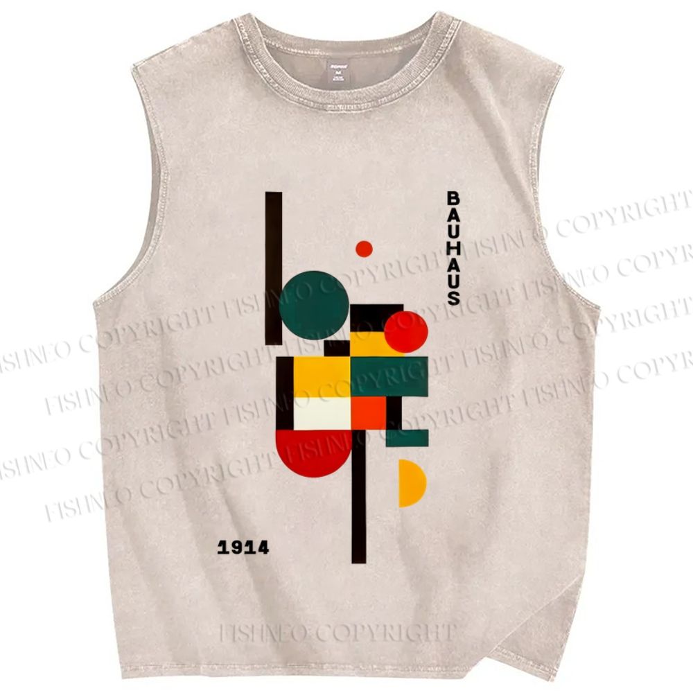 Unisex Bauhaus Geometry Printed Washed Tank Top