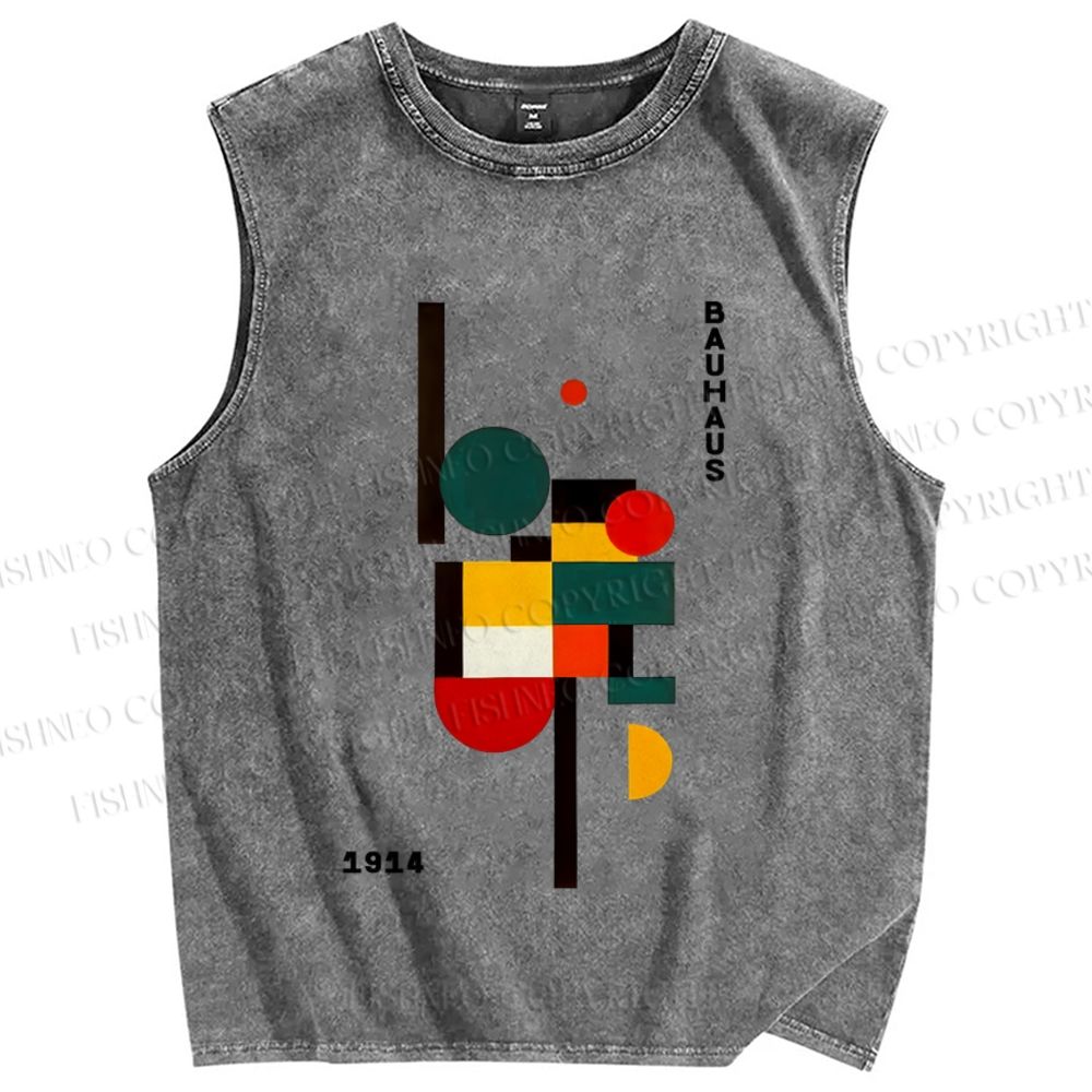 Unisex Bauhaus Geometry Printed Washed Tank Top