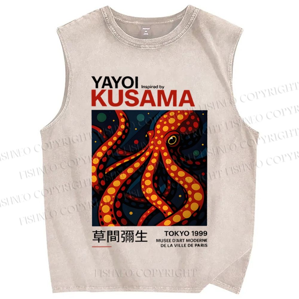Unisex Yayoi Kusama Octopus Printed Washed Tank Top